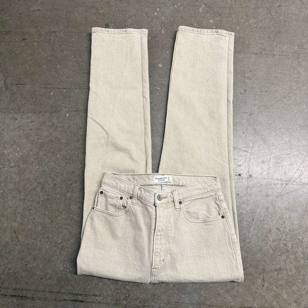 Abercrombie & Fitch Curve Love The 90s Straight Ultra High Rise Jeans Beige 27 4